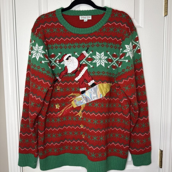 🎅 EPIC Dabbing Santa Ugly Christmas Sweater | Holographic Rocket | Size XXL - Picture 2 of 8